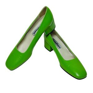 Costablanca Retro 60’s Lime Green Leather Chunky Heel Pumps Sz 7 N 7N NWOB